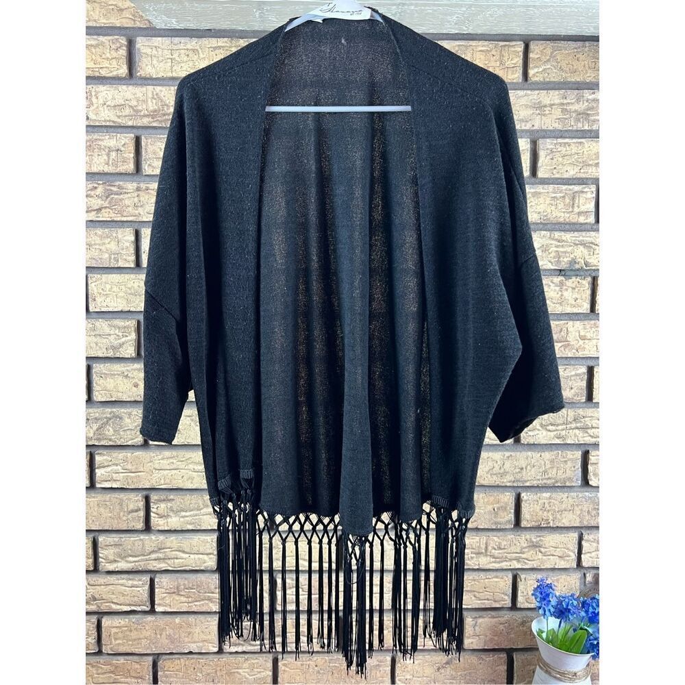 VINTAGE HAVANA Black Fringe Cardigan size Lg